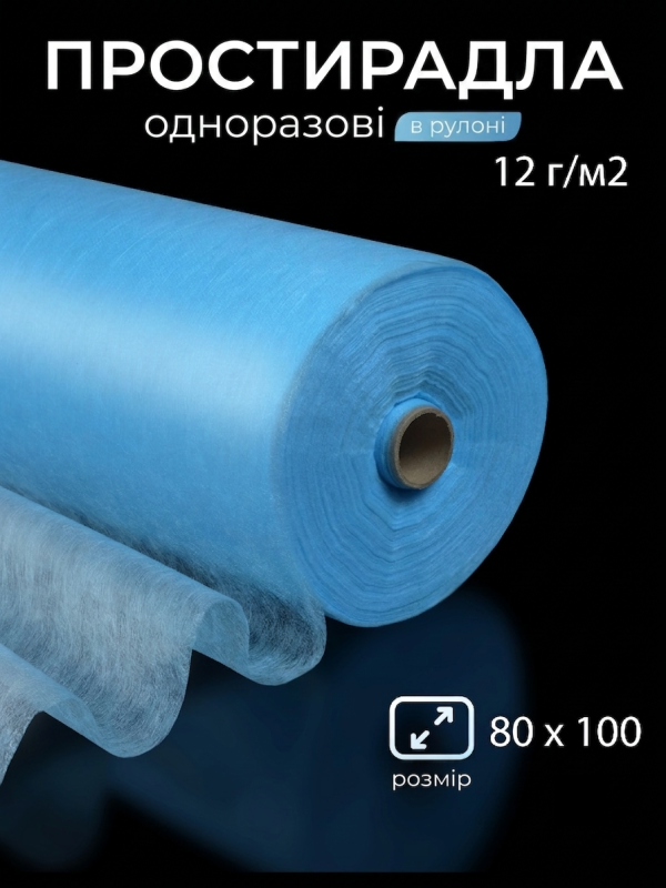 Одноразовые простыни в рулоне 80х100 м, голубые для массажа плотность 12г/м