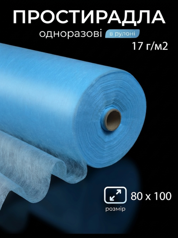 Одноразовые простыни в рулоне 80х100 м, голубые для массажа плотность 17г/м